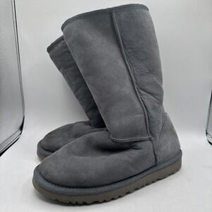 Ugg Classic Tall 5815 Suede Sheepskin Lined Boots Light Blue Size Womens 8